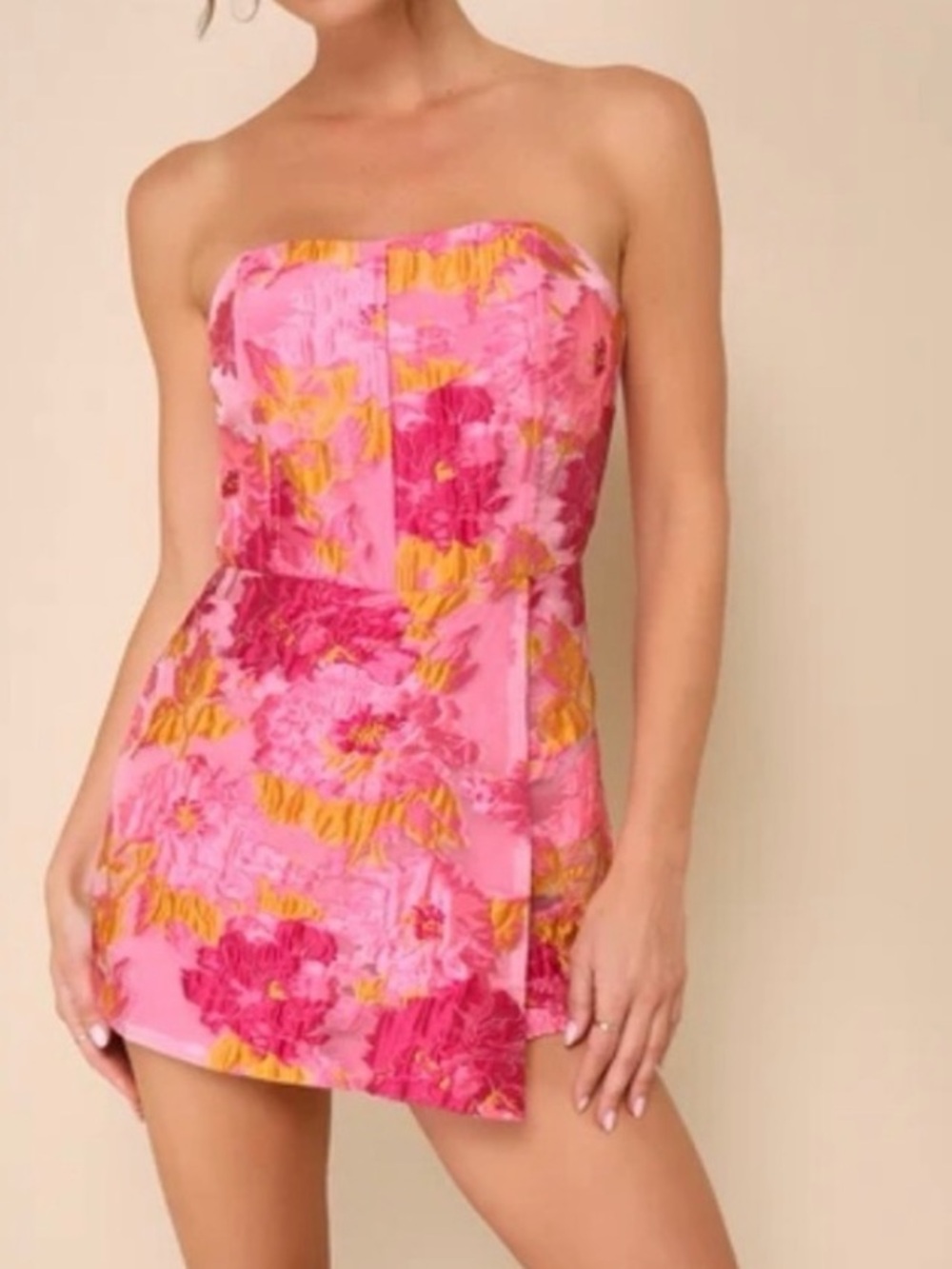 Lulu's Pink Floral Strapless Skort Romper Size M
